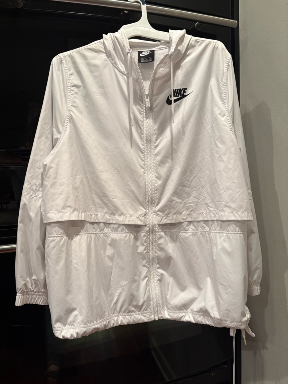 Nike White Women's Hooded Windbreaker Jacket with Black Logo NWOT
